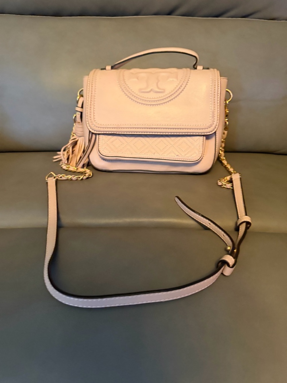 Tory Burch Blush Leather Top-Handle Shoulder Bag with Tassel - Picture 2 of 5